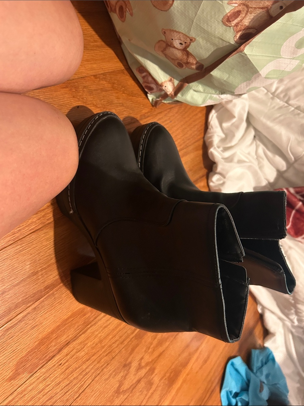 Sun + Stone Black Chunky Heel Ankle Booties